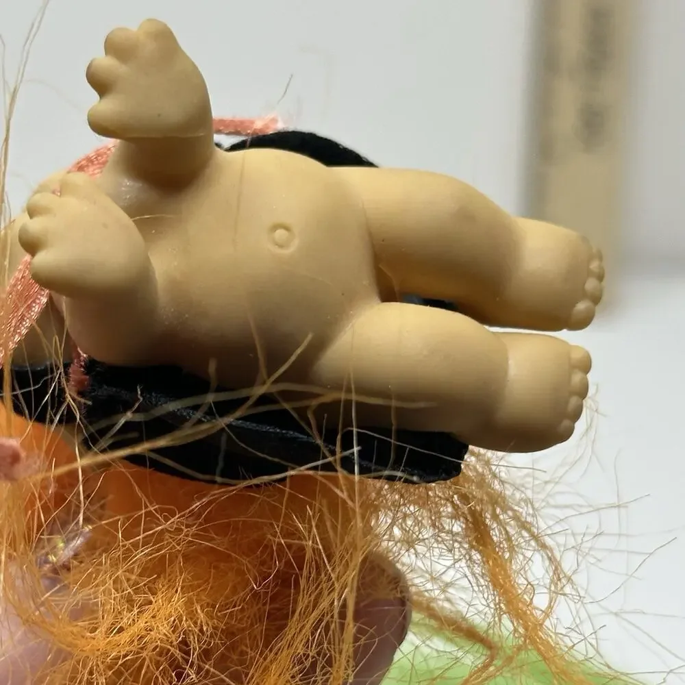 Vintage Super Hero Masked Troll Dolls Russ - Adult & Baby - Orange & Green